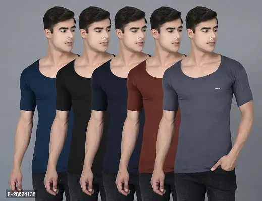 Stylish Cotton Solid Vests For Men- Pack Of 5-thumb0