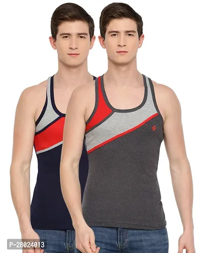 Stylish Cotton Self Pattern Vests For Men- Pack Of 2