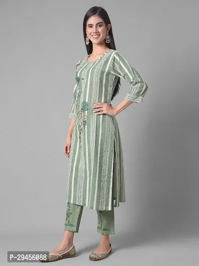 Beautiful A-Line Green Self Pattern Cotton Blend Kurta Bottom Set For Women-thumb2