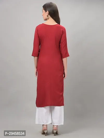 Stylish Red Rayon Self Pattern Stitched Kurta For Women-thumb3