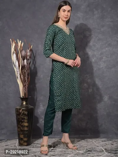 Attractive Green Printed Viscose Straight Kurta Pant Set For Women-thumb2