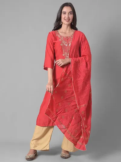 Stylish Cotton Blend Self Pattern Kurta Bottom Dupatta Set