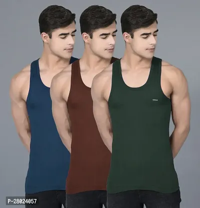 Stylish Cotton Solid Vests For Men- Pack Of 3-thumb0