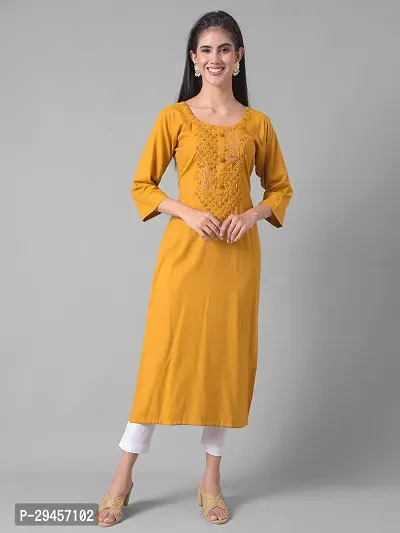 Stylish Yellow Cotton Blend Self Pattern Stitched Kurta For Women