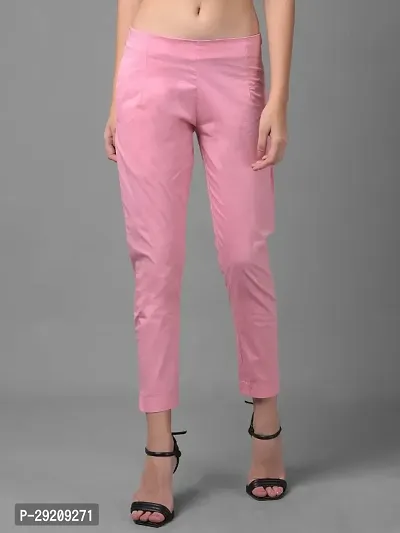 Stylish Pink Cotton Blend Solid Mid-Rise Capris For Women-thumb0