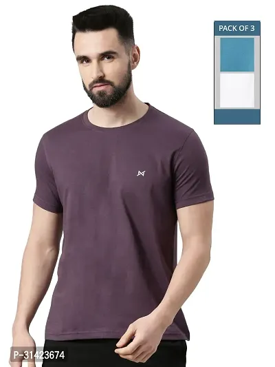 Reliable Multicoloured Cotton Solid Round Neck Tshirt For Men Pack Of 3