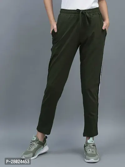 Elite Green Cotton Striped Track Pants For Women