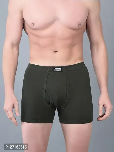 Stylish Olive Cotton Blend Solid Trunks For Men-thumb0