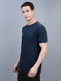 Stylish Blue Polyester Solid Regular Fit Sports Tee For Men-thumb1