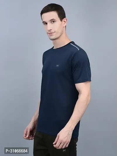 Stylish Blue Polyester Solid Regular Fit Sports Tee For Men-thumb2