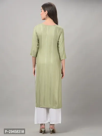 Stylish Green Rayon Self Pattern Stitched Kurta For Women-thumb3