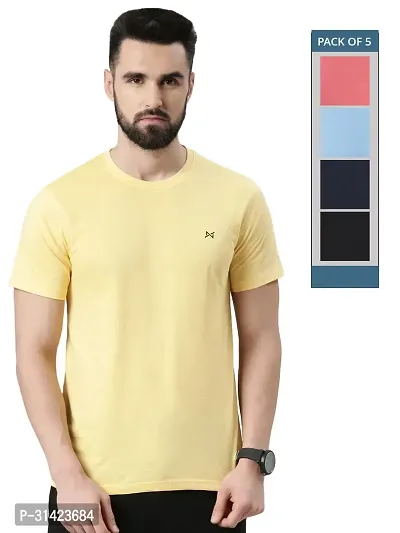 Reliable Multicoloured Cotton Solid Round Neck Tshirt For Men Pack Of 5-thumb0