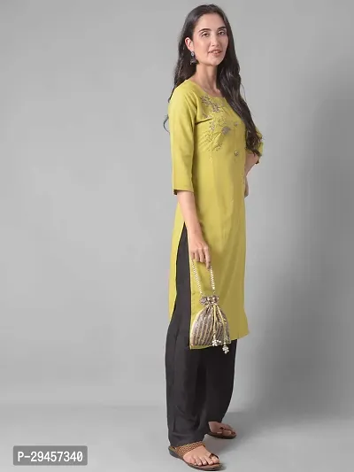 Stylish Green Rayon Self Pattern Stitched Kurta For Women-thumb2