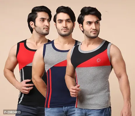 Stylish Cotton Colourblocked Vests For Men- Pack Of 3