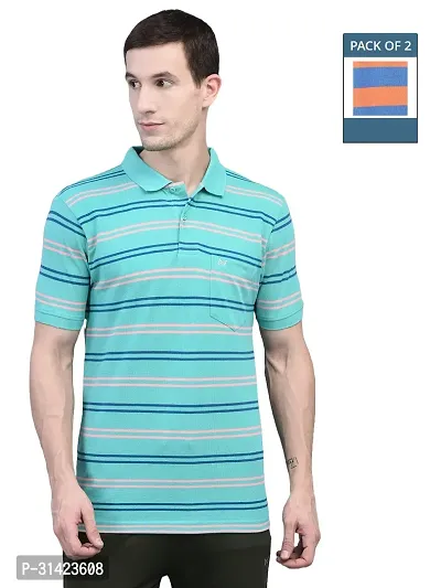 Reliable Multicoloured Cotton Striped Polos For Men Pack Of 2