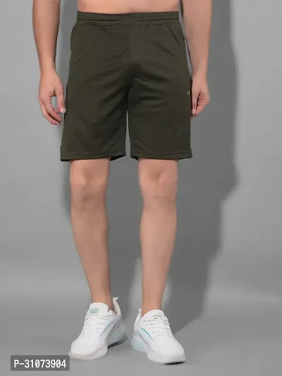 Stylish Olive Polyester Solid Sports Shorts For Men