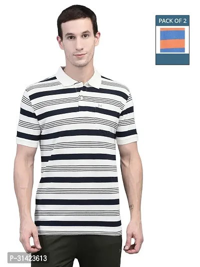 Reliable Multicoloured Cotton Striped Polos For Men Pack Of 2