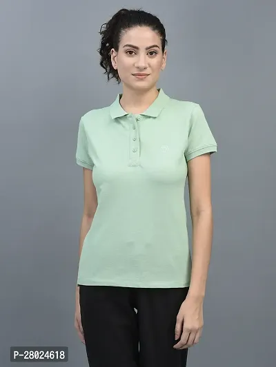 Elegant Cotton Solid Polo Neck T-Shirts For Women