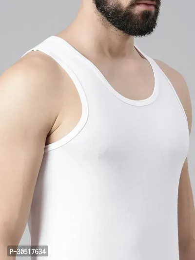 Elegant White Cotton Solid Vests For Men- Pack Of 5-thumb3