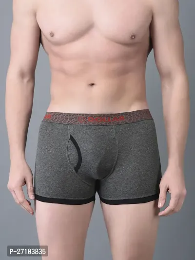 Stylish Grey Cotton Blend Solid Trunks For Men-thumb0