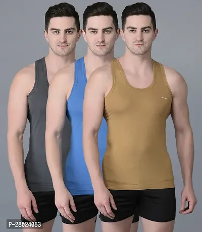 Stylish Cotton Solid Vests For Men- Pack Of 3
