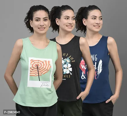 Elegant Cotton Printed Tank Top For Women- Pack Of 3