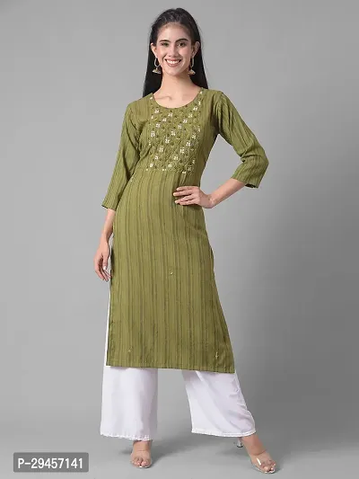 Stylish Green Cotton Blend Self Pattern Stitched Kurta For Women-thumb0