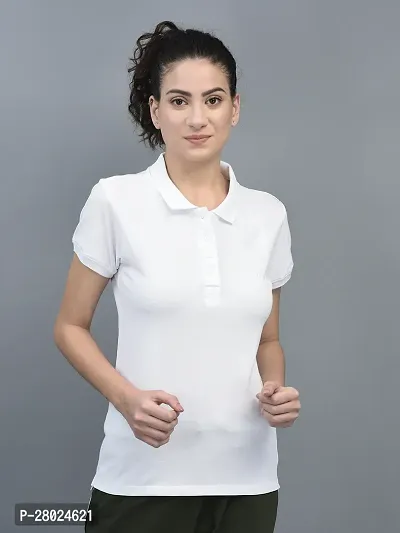 Elegant Cotton Solid Polo Neck T-Shirts For Women