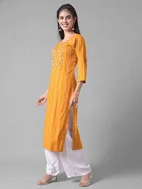 Stylish Yellow Cotton Blend Self Pattern Stitched Kurta For Women-thumb1