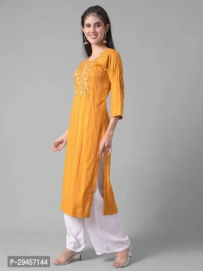 Stylish Yellow Cotton Blend Self Pattern Stitched Kurta For Women-thumb2