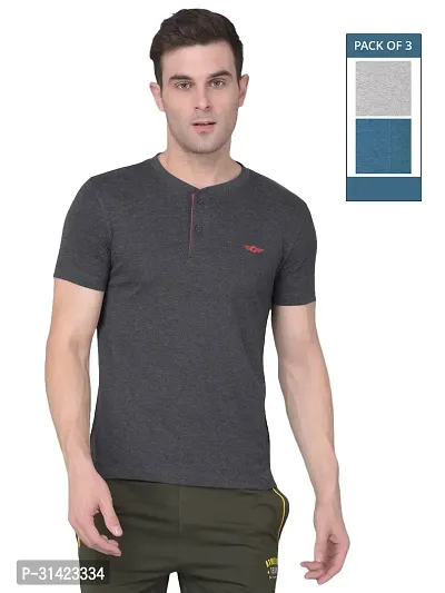 Reliable Multicoloured Cotton Solid Henley Tshirt For Men Pack Of 3-thumb0