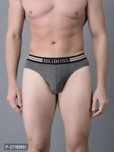 Stylish Grey Cotton Blend Solid Briefs For Men