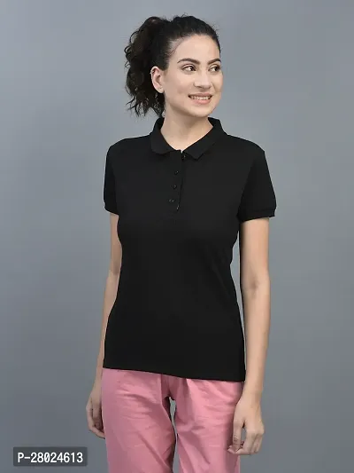 Elegant Cotton Solid Polo Neck T-Shirts For Women-thumb0