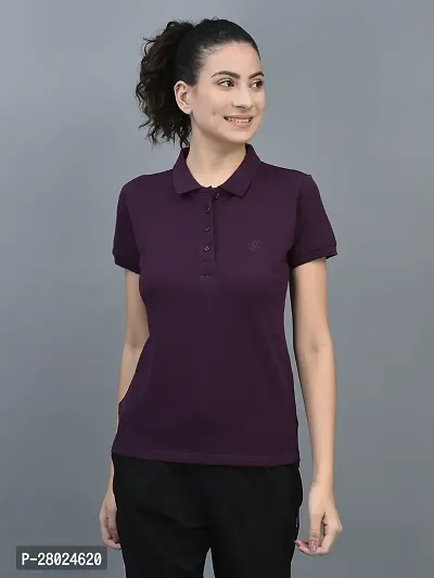 Elegant Cotton Solid Polo Neck T-Shirts For Women