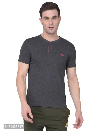 Reliable Black Cotton Solid Henley Tshirt For Men