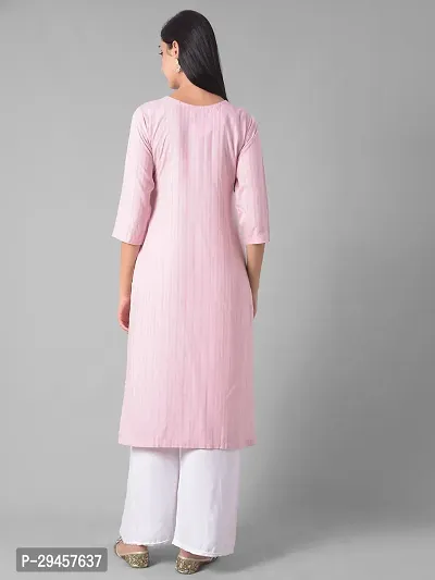 Stylish Pink Cotton Blend Self Pattern Stitched Kurta For Women-thumb3