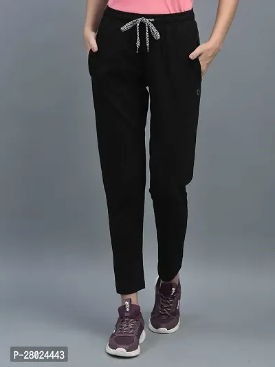 Elite Black Cotton Solid Track Pants For Women-thumb0