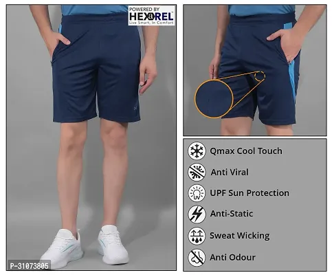 Stylish Navy Blue Polyester Solid Sports Shorts For Men-thumb5