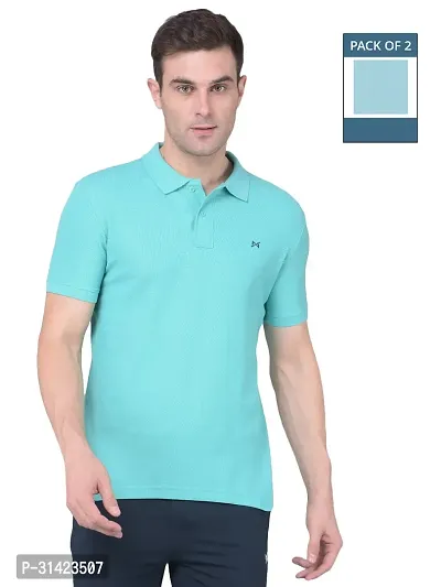 Reliable Multicoloured Cotton Solid Polos For Men Pack Of 2