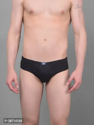 Super Combed Cotton Solid Black Briefs For Men