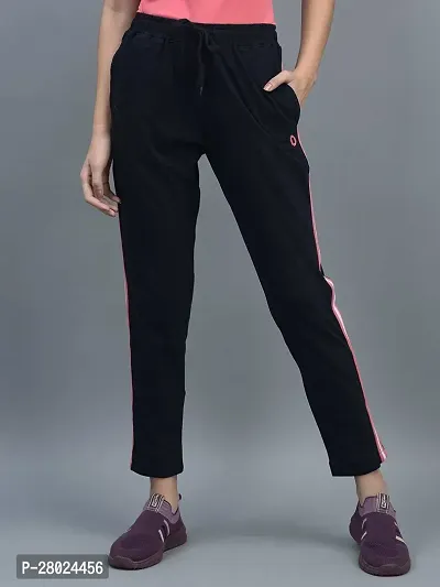 Elite Navy Blue Cotton Striped Track Pants For Women