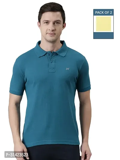 Reliable Multicoloured Cotton Solid Polos For Men Pack Of 2