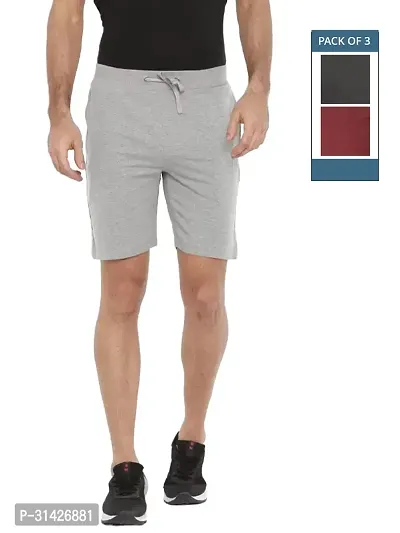 Stylish Multicoloured Cotton Solid Regular Shorts For Men Pack Of 3