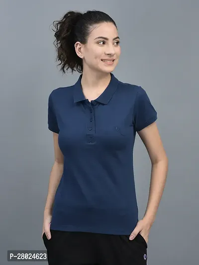 Elegant Cotton Solid Polo Neck T-Shirts For Women