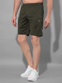 Stylish Olive Polyester Solid Sports Shorts For Men-thumb1