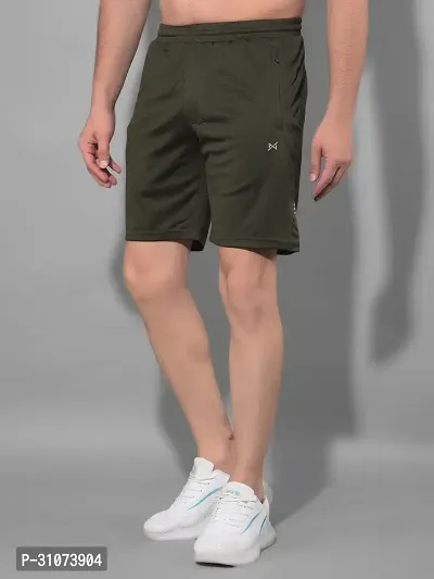 Stylish Olive Polyester Solid Sports Shorts For Men-thumb2