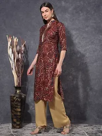 Stylish Maroon Chanderi Cotton Stitched Kurta For Women-thumb1