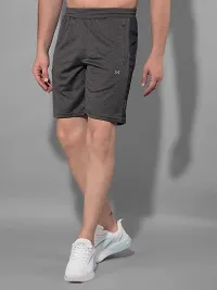 Stylish Grey Polyester Solid Sports Shorts For Men-thumb1