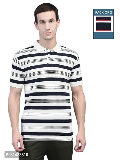 Reliable Multicoloured Cotton Striped Polos For Men Pack Of 2