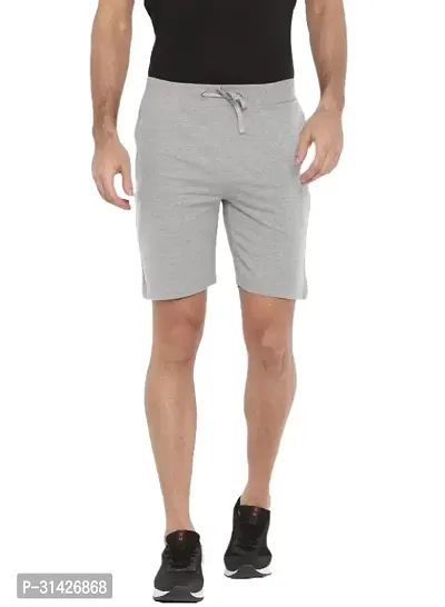 Stylish Grey Cotton Solid Regular Shorts For Men